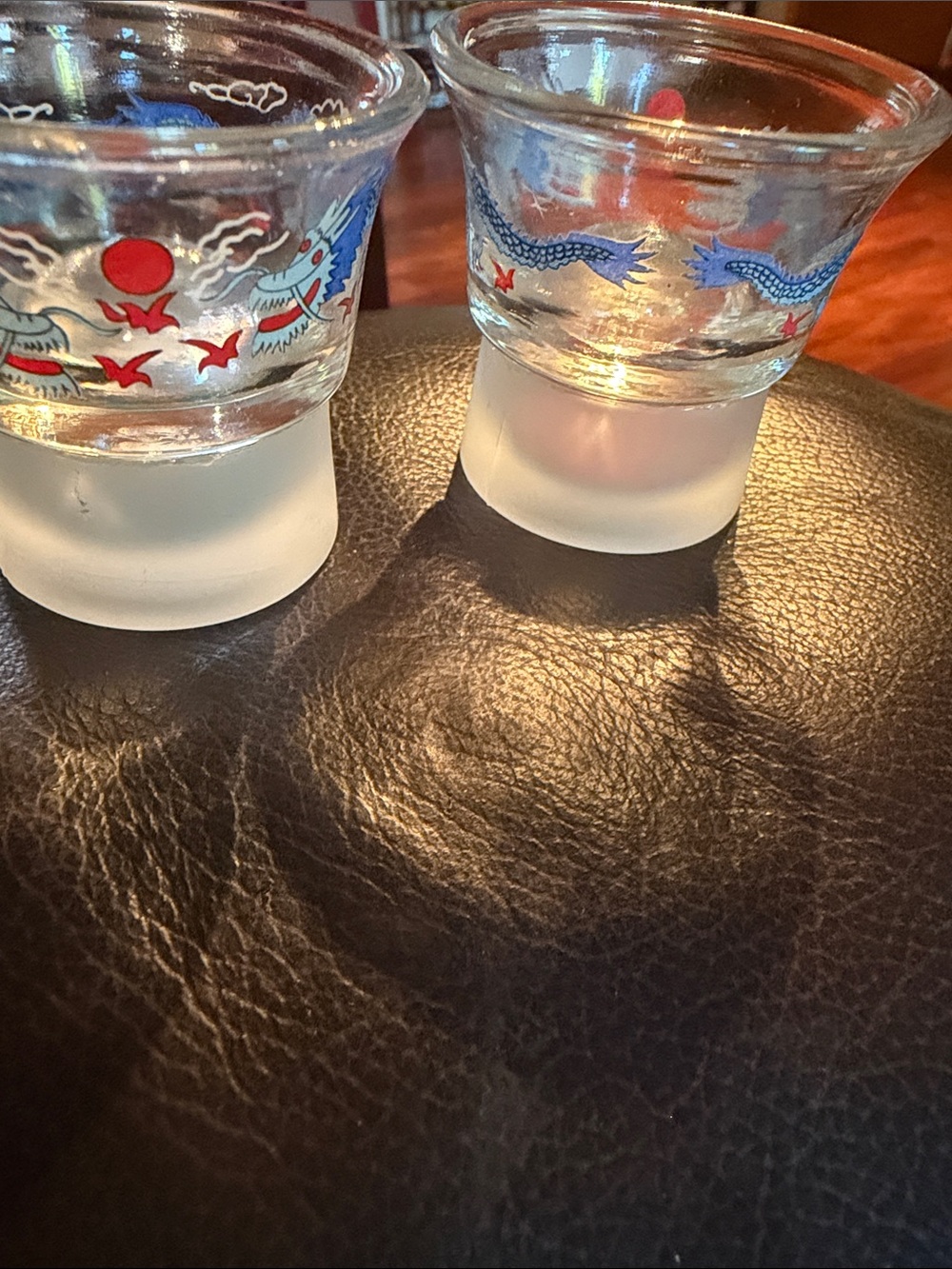Dragon Design Blue Accent Frosted-Base Shot Glasses - Set of 2